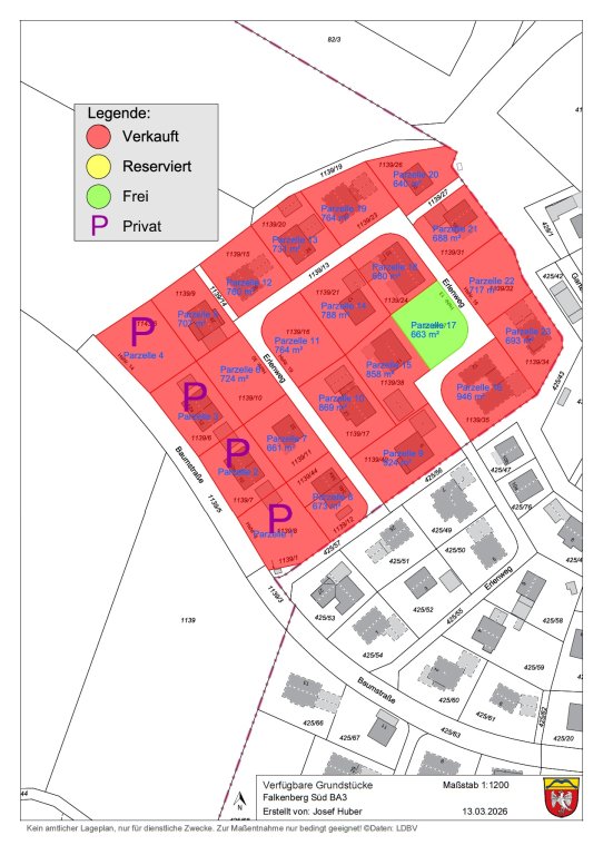 Verfügbarkeit Baugrundstücke Falkenberg Süd BA3 - Stand Januar 2026